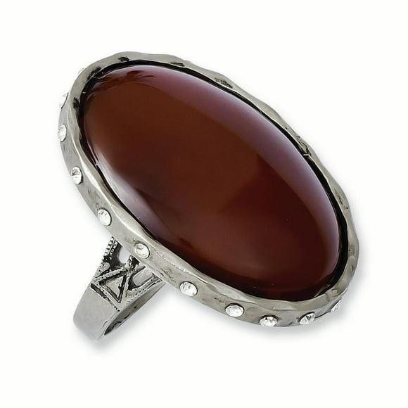 TRU Pewter Carnelian with Crystals Ring Size 6.5