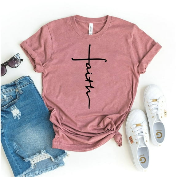 Faith T-shirt Christian Shirt Religious Tshirt Cross Gift Jesus Shirts Women's Inspirational Tee Bible Verse Top