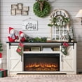 thumbnail image 4 of T4TREAM Farmhouse 70" Fireplace TV Stand for TVs up to 80", Highboy Entertainment Center with 30" Electric Fireplace, Off White, 4 of 10
