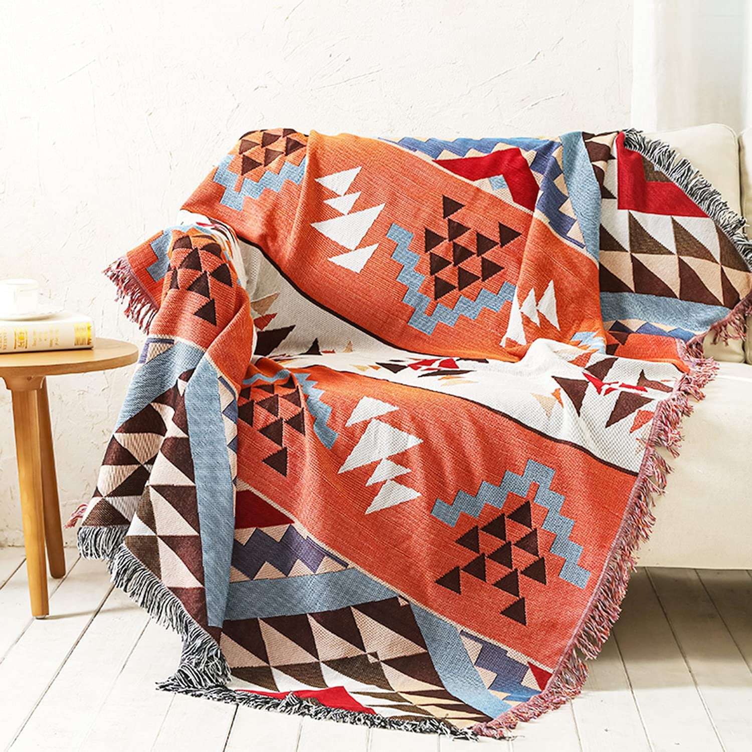 WEIS Bohemian Sofa Throw Blanket Geometric Boho Blanket Throws Red Multicolor Woven Ethnic Aztec Bed Throws with Tassels for Couch Chair Sofa Bed 63 x86 Walmart