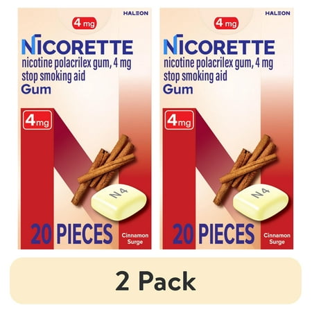 (2 pack) Nicorette Nicotine Gum, Stop Smoking Aids, 4 Mg, Cinnamon Surge, 20 Count