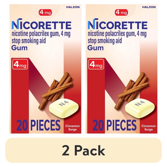(2 pack) Nicorette Nicotine Gum, Stop Smoking Aids, 4 Mg, Cinnamon Surge, 20 Count