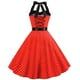 thumbnail image 5 of ICHUANYI Clearance Fashion Womens A Line Flare Vintage Dress Halter BowKnot Prom Short Sleeve Polka Printing(Red, XXL) ICHUANYI WER2023081012422, 5 of 5