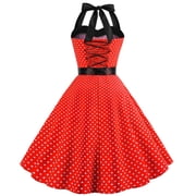 Women's Vintage Polka Dot Halter Dresses 1950s Retro Rockabilly Cocktail Swing Dresses 50s 60s Prom Dress Tea Length