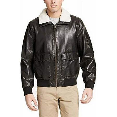 Dockers DARK BROWN Men's Big&Tall Maverick Faux Leather Aviator Jacket 2XLT