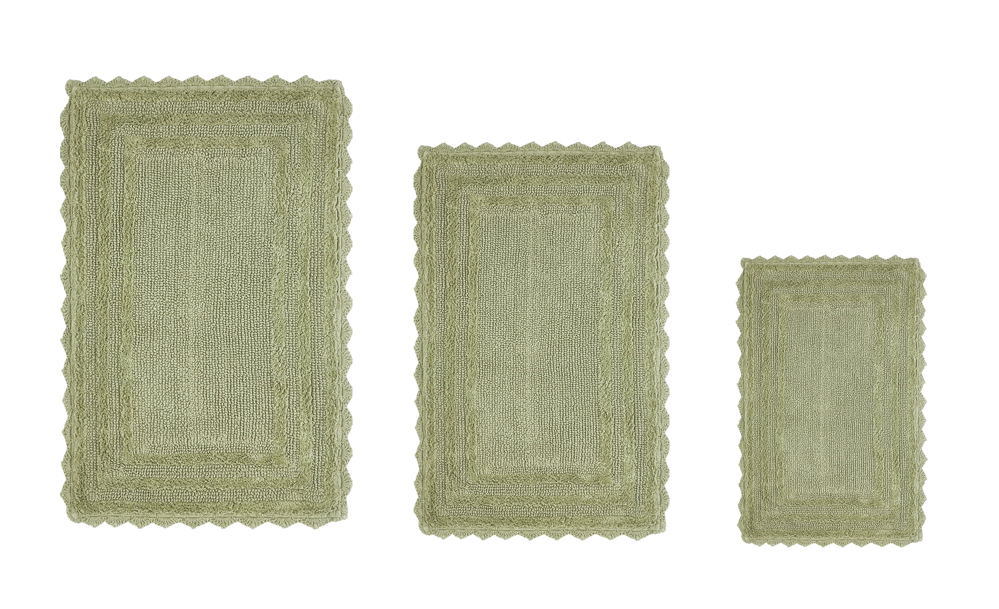 Better Trends 3 Piece Bathroom Rug Set 100% Cotton, Extra Soft Tufted Bath Mat, Water Absorbent & Reversible Mat, Sage Lilly Crochet Collection