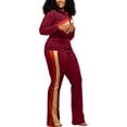 thumbnail image 3 of MAWCLOS Women Sweatsuits Pocket Tracksuit Set Elastic Waist Jogger Sets Breathable Home Solid Color Sweatshirt And Sweatpant Claret 3XL, 3 of 4