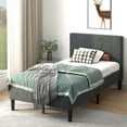 Costway Upholstered Twin Size Bed Frame, Grey, Button Tufted Headboard, Stable Platform Bedroom