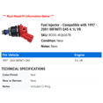thumbnail image 2 of Fuel Injector - Compatible with 1997 - 2001 INFINITI Q45 4.1L V8 1998 1999 2000, 2 of 2