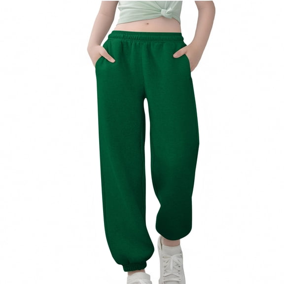 Sweatpants for Girls Fashion Elastic Waisted Casual Cuffed Sports Pants with Pockets Girls Clothing Size 3-14