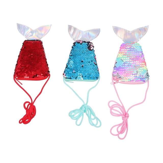 MasteelfCA 3Pcs Sequin Wallets Chic Mermaid Tail Purses Practical Coin Purses with Lanyard