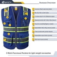 thumbnail image 3 of JKSafety Chaleco de seguridad azul de malla frontal con cremallera de alta visibilidad con 9 bolsillos | Azul con tiras altamente reflectantes de dos tonos | Estándares ANSI/ISEA (100-Azul M), 3 of 4