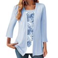 thumbnail image 2 of Women's Long Sleeve T-shirt Women 3/4 Sleeves Open Front Lightweight Cardigan,Blue Women's Long sleeve T-shirt XXL, 2 of 4