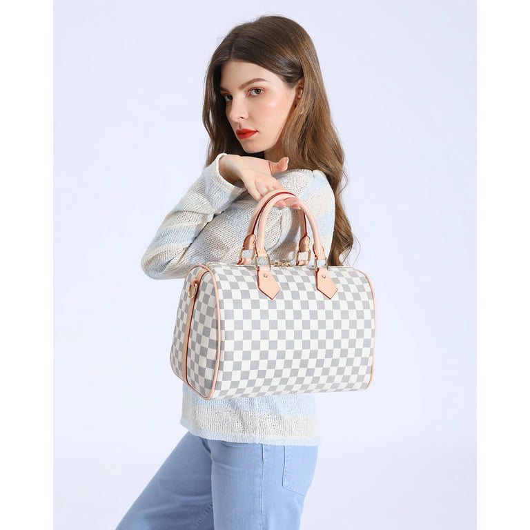TWENTY FOUR White Checkered Handbags Leather Shoulder Tote bag Cross body  Strap - White Christmas gift 