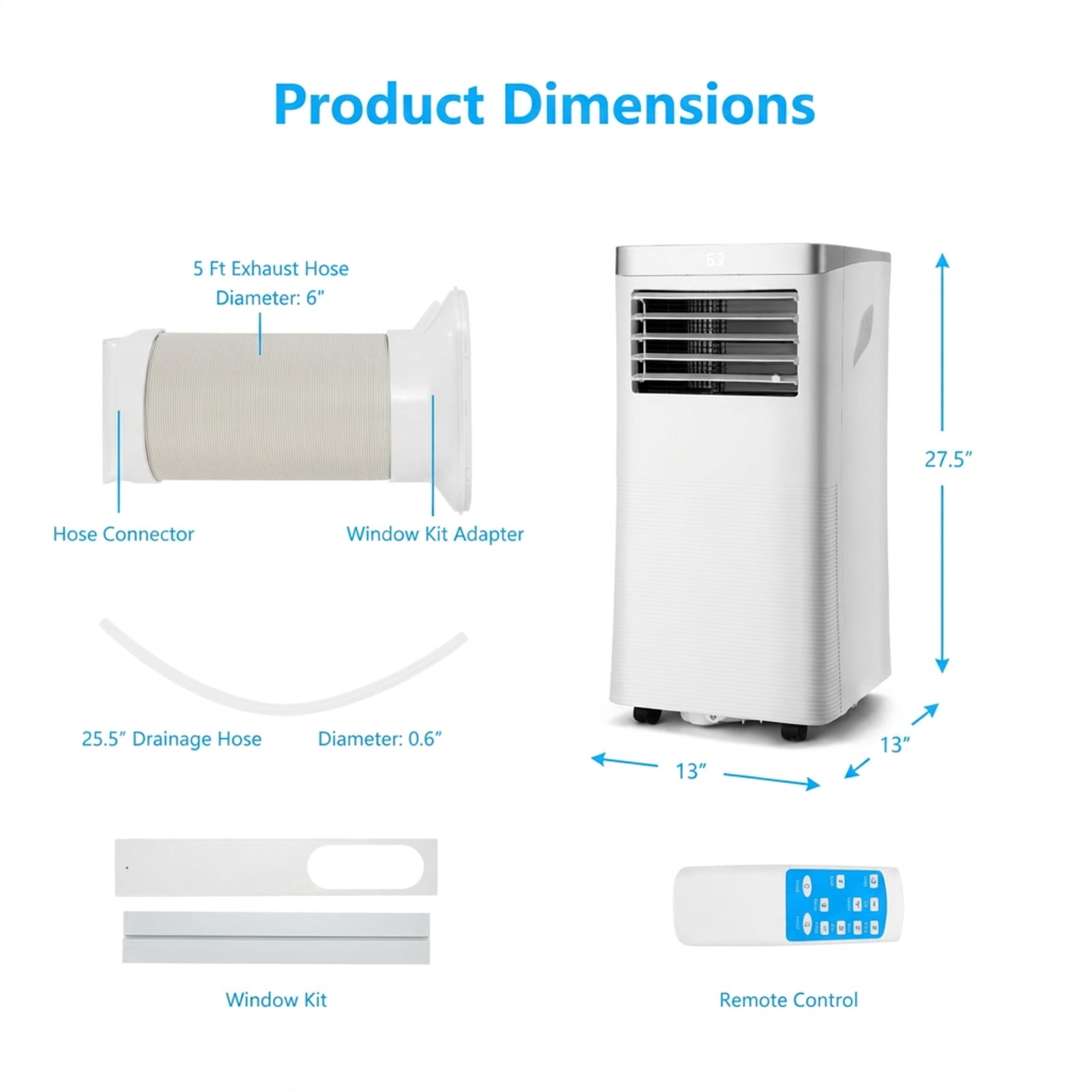 RUIE 8,000 BTU Portable Air Conditioner with Dehumidifier and Fan, White 3-in-1 Cooling Unit Cools up to 230 Sq Ft with Remote Control, 24H Timer & LED Display for Bedroom Office Apartment