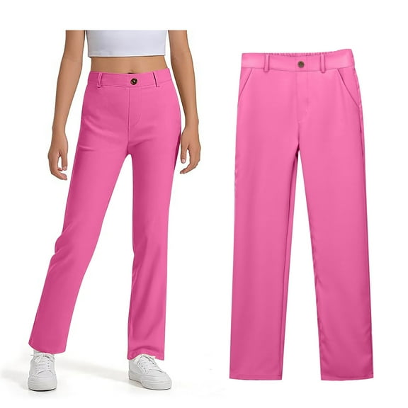 School Uniform Pants for Girls Skinny Fit Kids Dress Pants with Pockets Straight Pants Hot Pink Uniform Pants Back To School Outfits for Teen Girls Kid Girls Outfits Size 5-6 Years