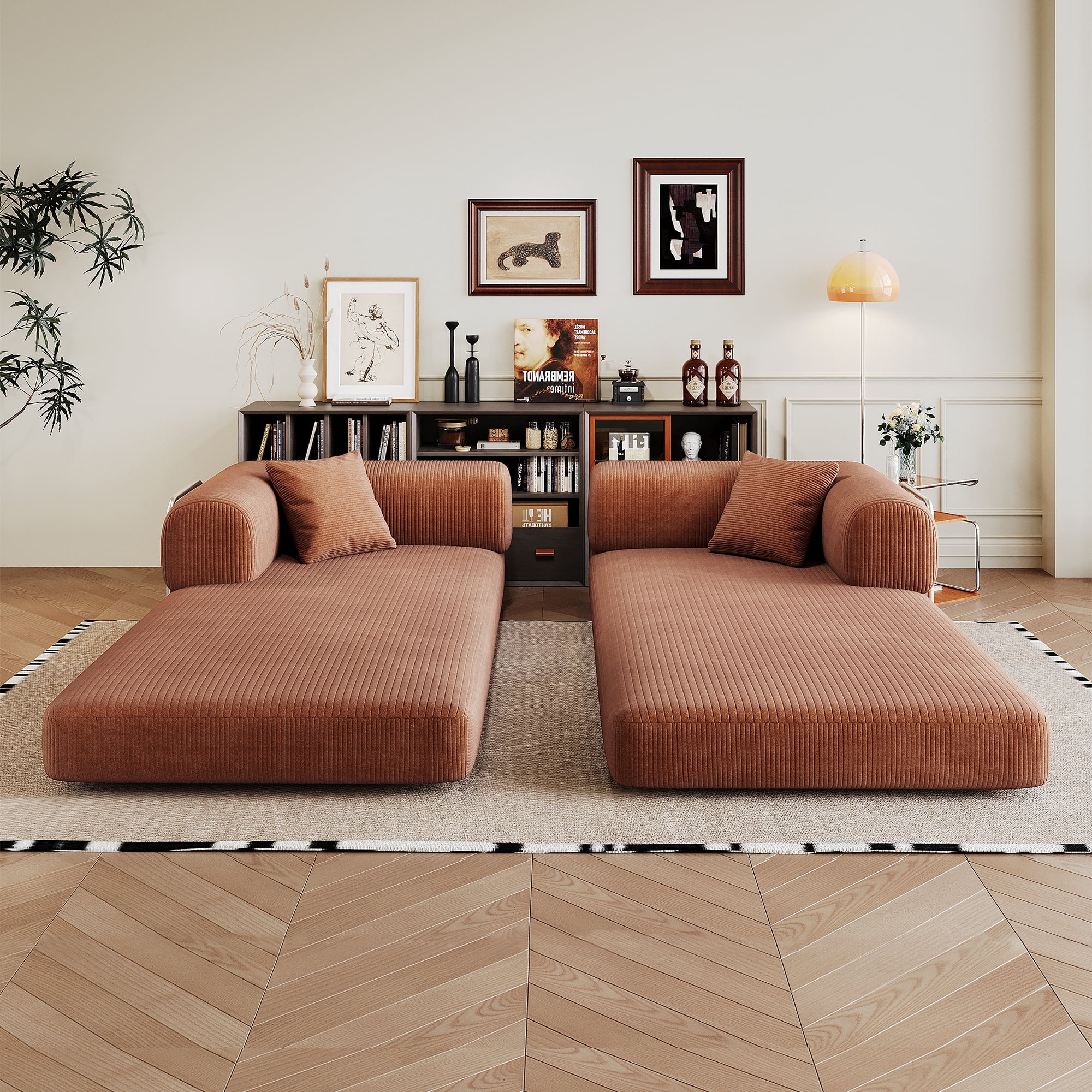Leumius 78.8" Convertible Sofa Bed with Fixed-Shape Frame & Support Armrest,Modular Corduroy Sleeper Sofa,Boneless Couch Folding Mattress Couch for Small Spaces - No Assembly Needed,Brown