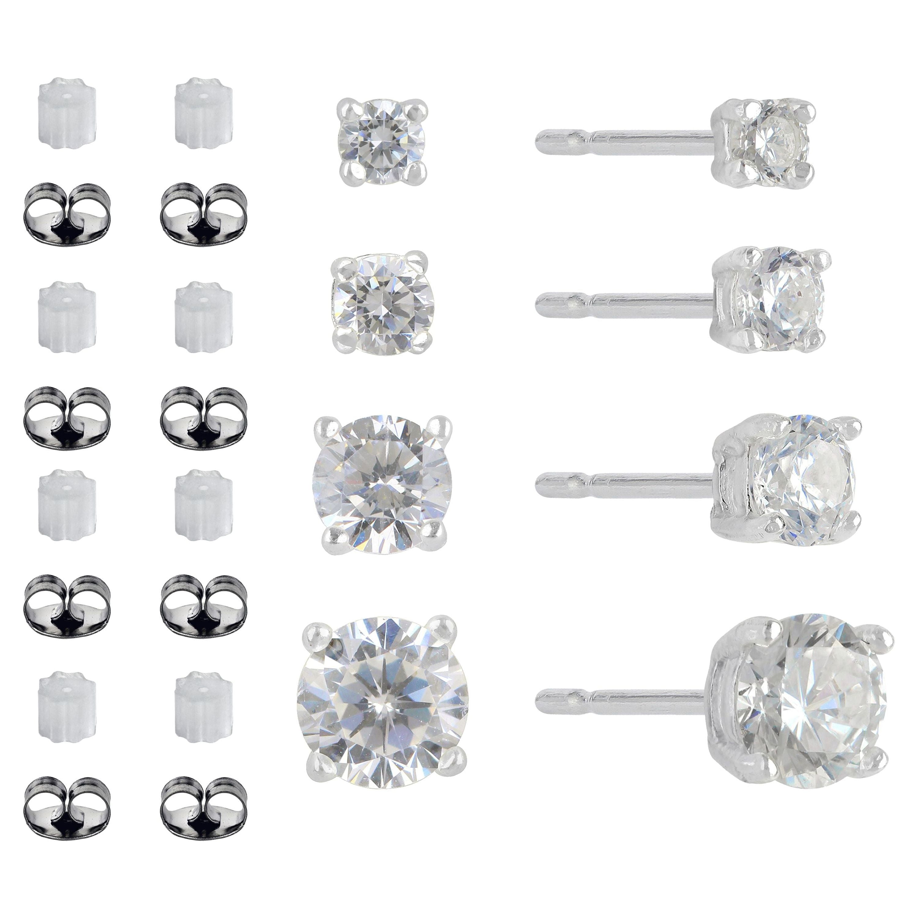 Brilliance Fine Jewelry Women's Simulated Diamond 4 Pair Round Earrings in Sterling Silver