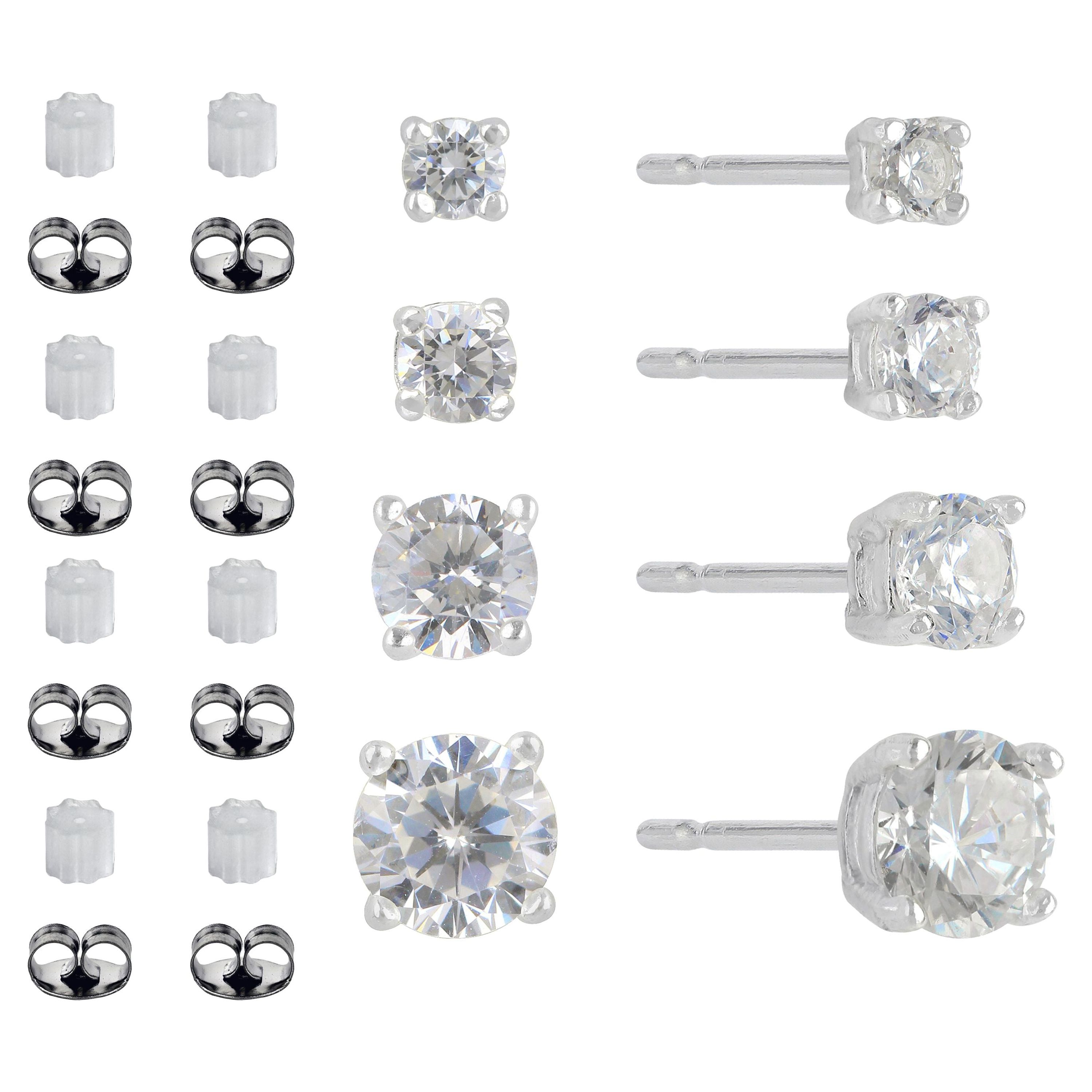 Brilliance Fine Jewelry Women's 4-Pair Simulated Diamond Stud Earrings photo 2
