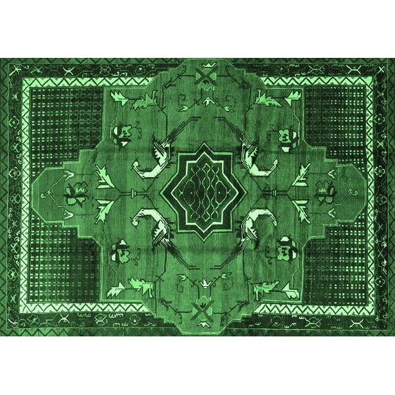Ahgly Company Indoor Rectangle Persian Emerald Green Traditional Area Rugs, 2' x 5'