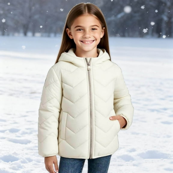 UQJfacai Girls Winter Coat Kids Hooded Puffer Jacket Boys Thick Warm Solid Padded Quilted Jackets with Zipper Pockets 1-13 Years