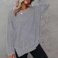 thumbnail image 5 of Oversized Sweatshirt for Women Waffle Knit Crewneck Sweatshirts Long Sleeve Side Slits Casual Pullover Tops, S-2XL, 5 of 6