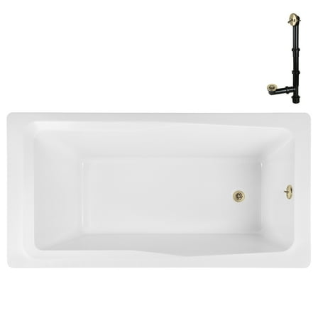 Streamline N-4440-763-PBR 72 in. x 36 in. Acrylic Soaking Drop-In Bathtub in Glossy White, With External Drain in Polished Brass