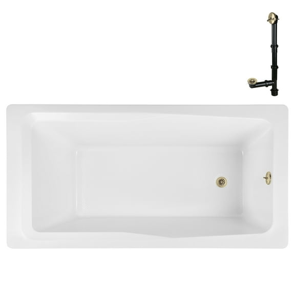 Streamline N-4420-760-PBR 66 in. x 34 in. Acrylic Soaking Drop-In Bathtub in Glossy White, With External Drain in Polished Brass