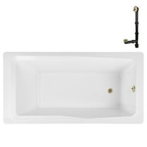Streamline N-4420-760-PBR 66 in. x 34 in. Acrylic Soaking Drop-In Bathtub in Glossy White, With External Drain in Polished Brass