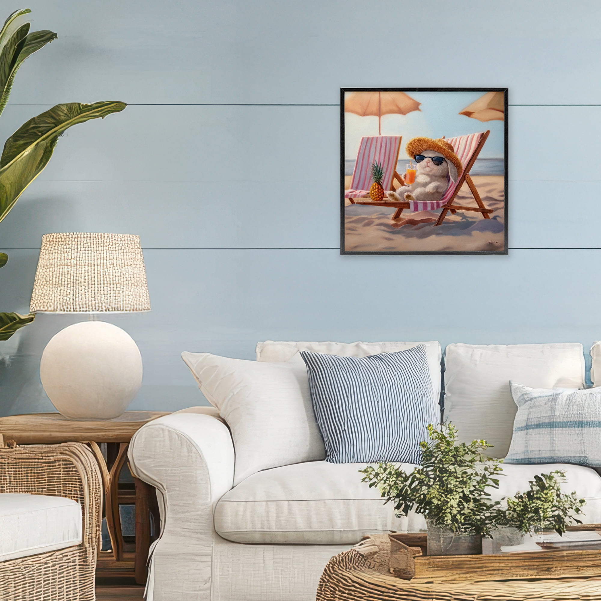 Beach Bun Relaxation Black Framed Giclee Art, design by Lucia Heffernan