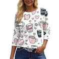 thumbnail image 4 of Fgvctg Womens Plus Size Valentine's Day Tops Casual 3/4 Length Sleeve Crewneck Shirts Cute Date Night Pullover Tops Plus Size Cute Love Heart Print Blouses Gifts for Women Deep Red M, 4 of 5