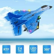 Kids RC Airplane Toy Gift 2.4GHz 3.5 Channel RTF Plane Remote Control EPP Foam Aircraft W/ 6-Axis Gyro 2 Battery LED Light for Boys Girls Beginner Christmas Gift, Blue