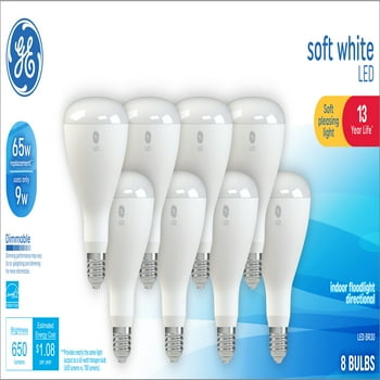 GE Soft White LED Floodlight Bulbs, 65 Watt Eqv, BR30 Indoor Floodlights, 13 year, 8pk