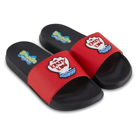 Nickelodeon Men’s SpongeBob Slides, Printed Slip-on The Krusty Krabs Slippers Black Red – 8/9