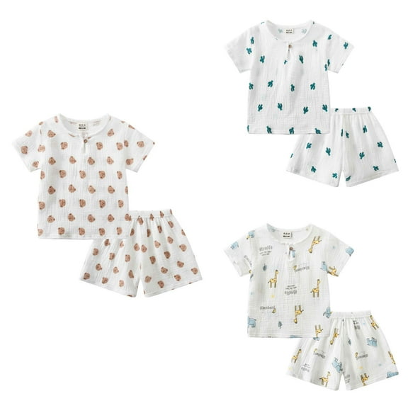 Ahuyic Kids Summer Casual Outfits,Boys Girls Short Sleeve Two-Piece Set,Summer New Fashion Girls' And Boys' Casual Short-Sleeved Round Neck Blouses Shorts Sets