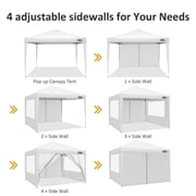HOTEEL 10x10ft Popup Canopy Waterproof Canopy with 4 Sidewalls Outdoor Commercial Instant Shelter Beach Camping Canopy Tent for Party, White