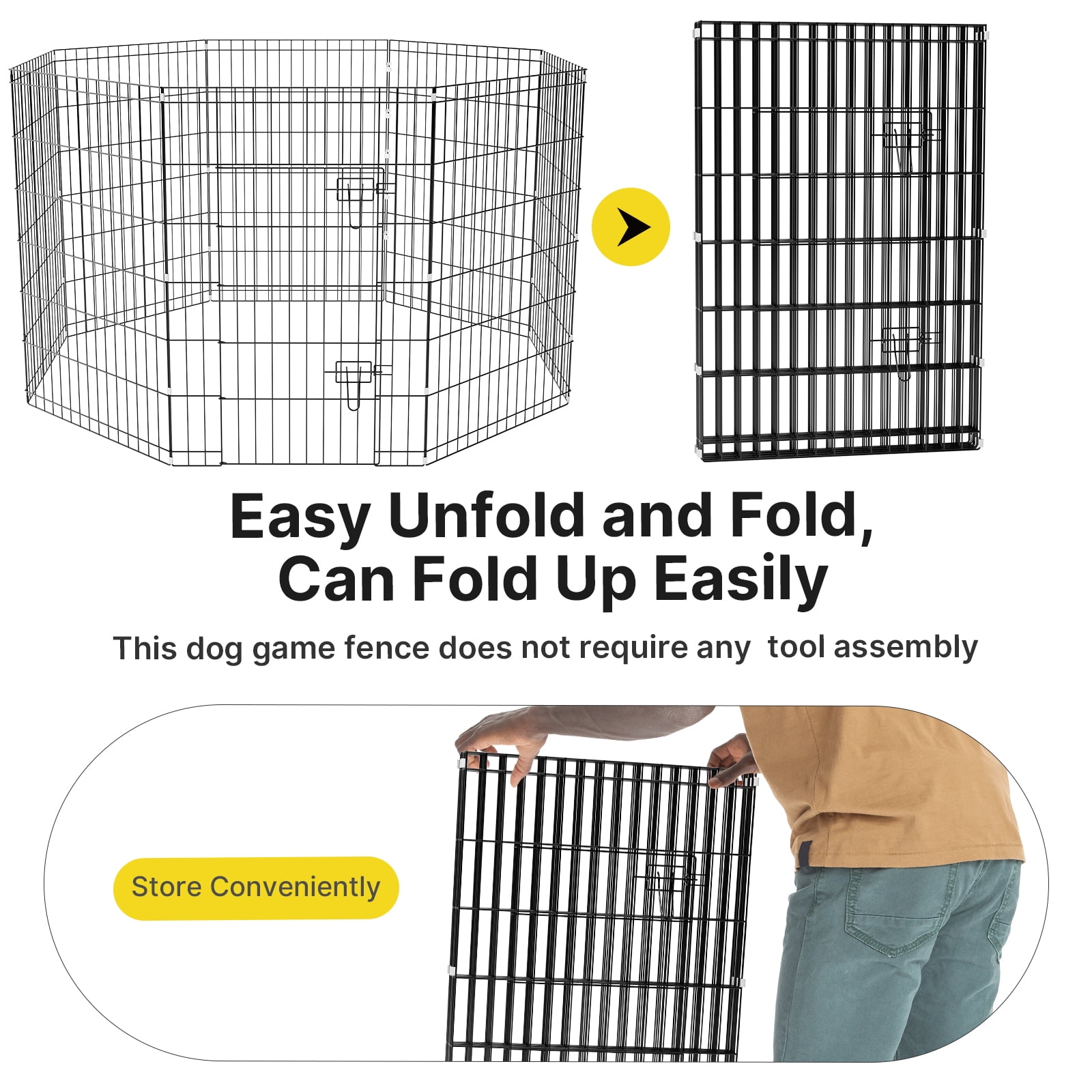 ZephyPaws Foldable Dog Playpen Pet Fence for Yard 36in Dog Pens for Inside,8 Panels Puppy Playpen