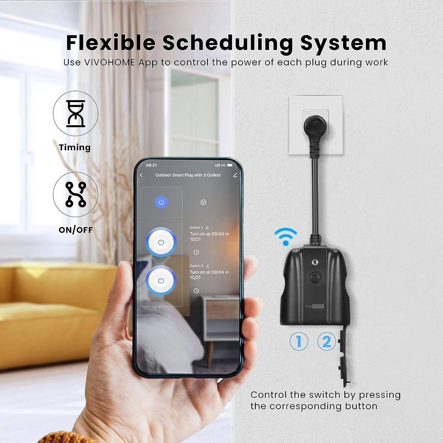 VAVOFO Outdoor Smart Plug, WiFi Outlet with 2 Sockets, Compatible with Alexa Google Home, IP44 Waterproof, Wireless Remote Control Timer & Countdown