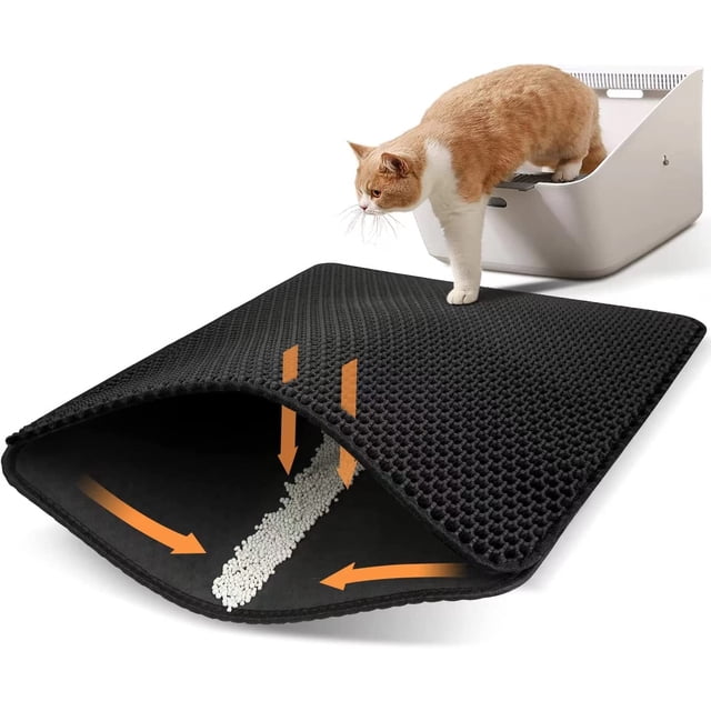 Alfombrilla para arena para gatos, alfombrilla para atrapar arena para gatos, diseño de panal de abeja de doble capa, material a prueba de agua y orina, control de dispersión, menos residuos