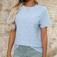 thumbnail image 6 of Ediodpoh Summer Women's Round Neck Short Sleeve Embroidered Flower Jacquard T Shirt Womens Tops Sky Blue L, 6 of 8