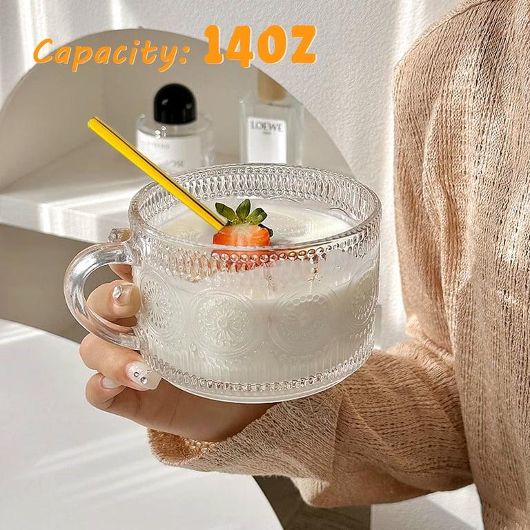 Overnight Oats - Set di 4 tazze da caffè, 400 ml, con coperchio e cucchiaio, tazza per cereali, vintage, cappuccino, tazza jumbo per tè, porridge, latte, oats