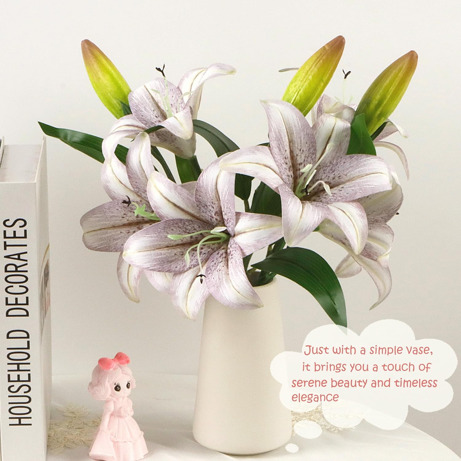 6pcs Tiger Lily Artificial Flowers, 15 Inch Faux Lilies Flower with 2 Blooms and 1 Bud, Latex Real Touch Easter Lily Flowers for Home Décor Centerpiece Wedding Bouquet,Deep Purple