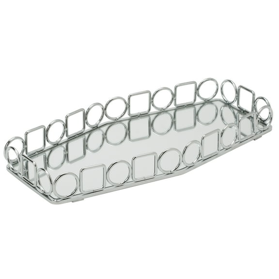 Home Details Circles and Squares Steel Vanity Mirror Tray 1.6" H, Chrome