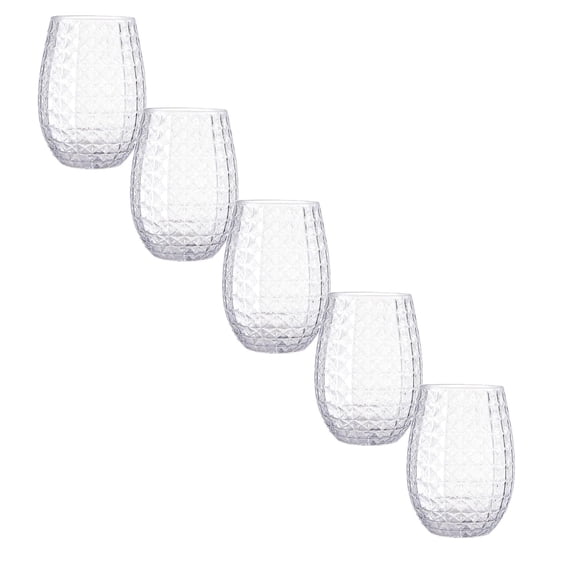 5 Pcs Plastic Wine Glass, Pineapple Glass, Plastic Cocktail Wine Glasses Hawaiian Tiki Cups Clear Stemless Reusable Pina Colada Cups Shatterproof Unbreakable Whiskey Mug for Tropical Bar Summer Party