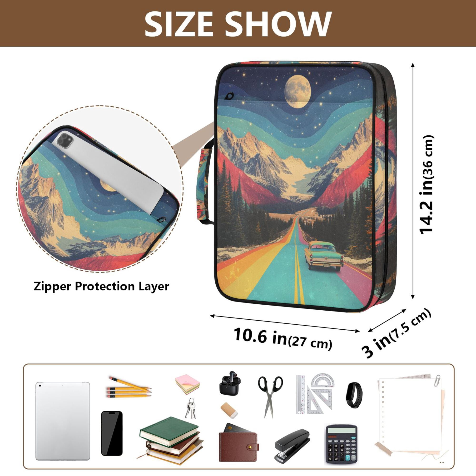 FORMRS Accordion File Folder A4 Size 7-Pocket Expanding Document Organizer Bag with 3 Ring Binder, Colorful Road