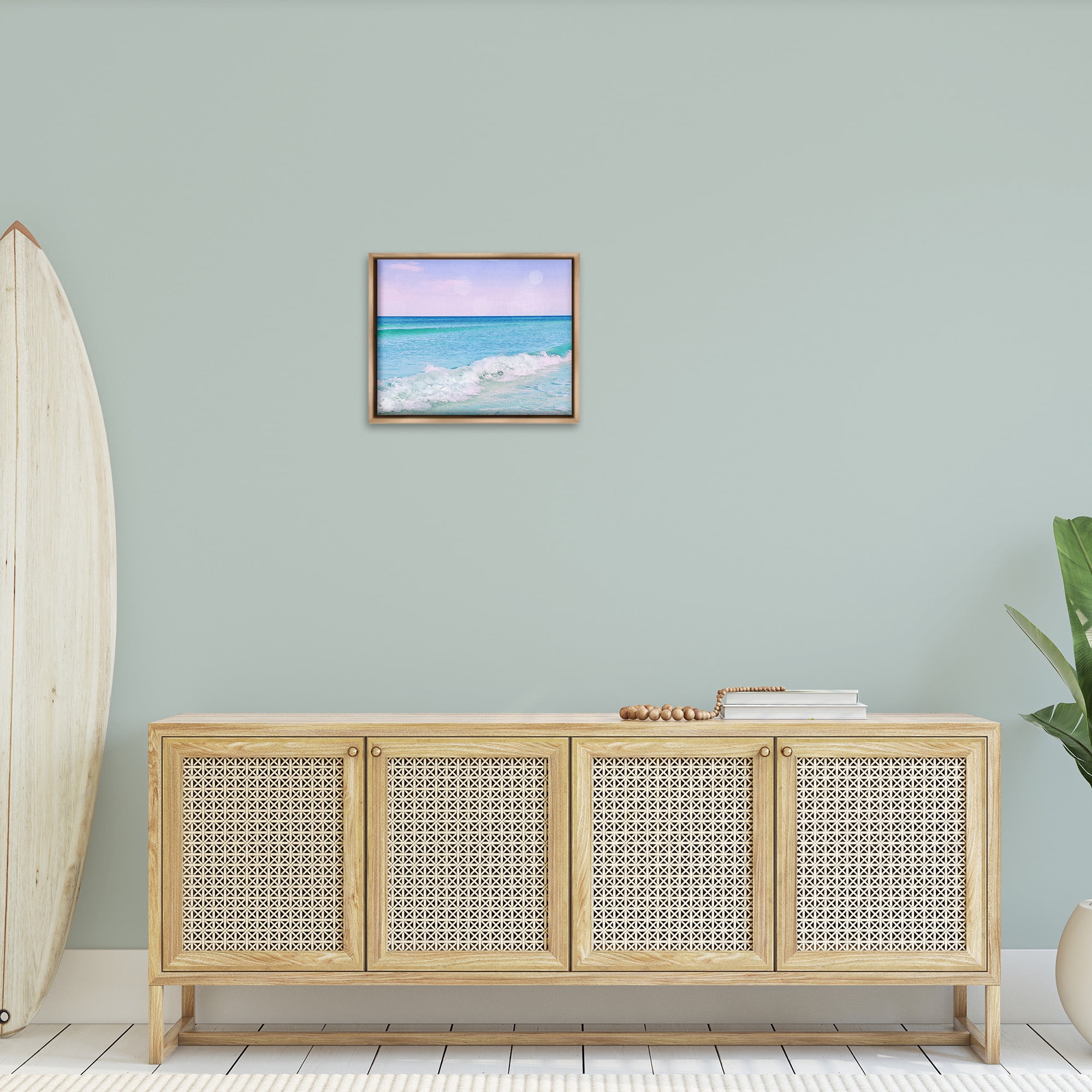 Stupell Industries Beach with Pastel Sky Landscape Painting Brown Floater Framed Canvas Art Print Wall Art, 21 x 17