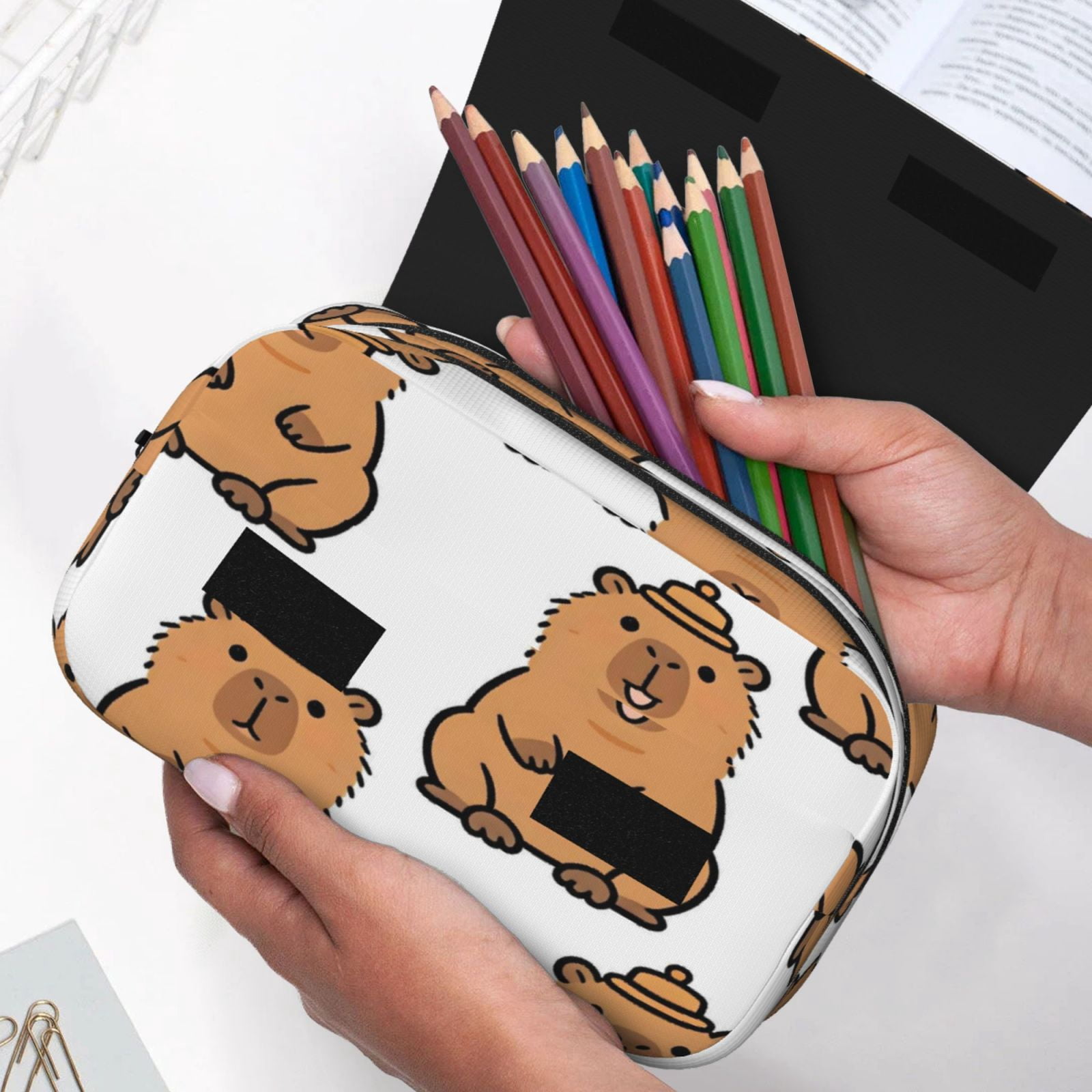 Large-Capacity Flip-Top Double-Layer Pencil Case, Multi-Functional Pocket Pen Case, Durable Stationery Organizer Cartoon Capybara