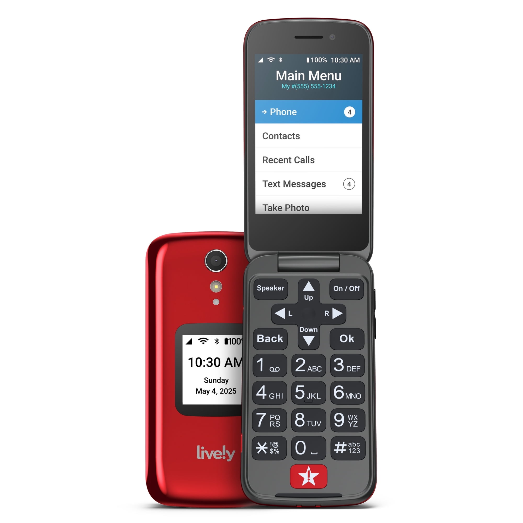 LIVELY Jitterbug Flip2 - Flip Cell Phone for Seniors - Not Compatible with Other Wireless Carriers - Must Be Activated Phone Plan - No SIM Needed - Flip2 Red