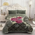thumbnail image 2 of NC King Size Blanket 2 Ply Thick Warm Plush Bed Blanket For Winter, 10lbs, Grey Pink Floral, 85"x93", 2 of 6