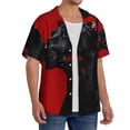 thumbnail image 2 of Balery Black Dog Red Background Camisa Casual de Manga Corta con Botones para Hombre, Texturizada, Estilo Cubano, para Playa, Verano-Small, 2 of 5